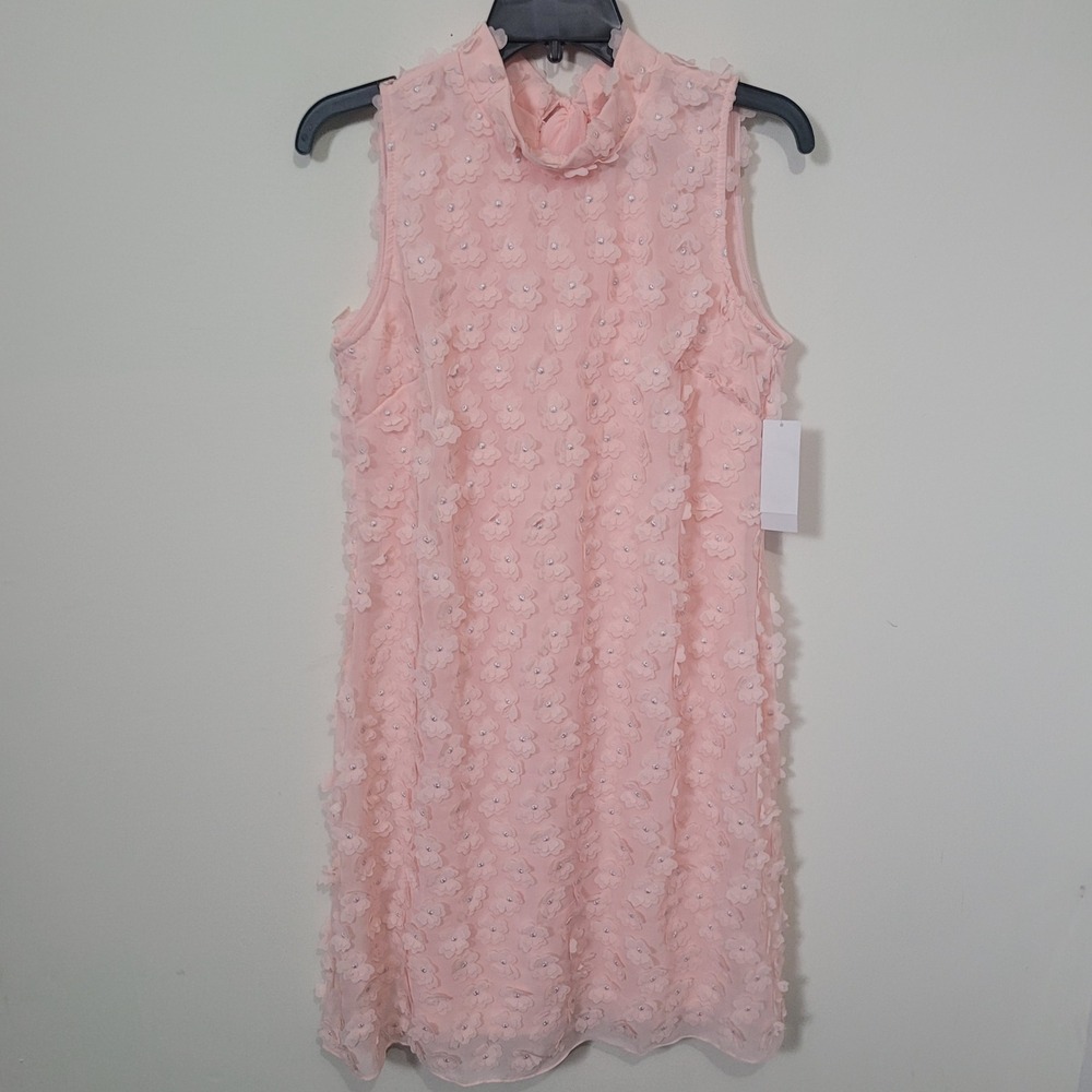 Isabel & Nina Size L Shift Dress Womens Blush Pink 3D Floral High Neck RB69098JP